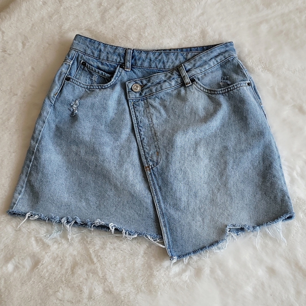 BDG Urban Outfitters Wrap Button Denim Blue Jean 90's Y2K Mini Skirt